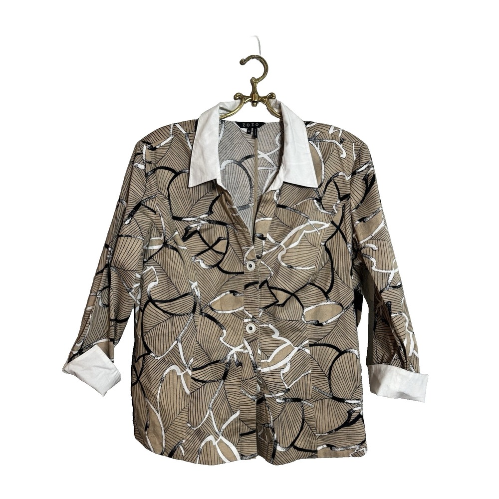 ZOZO Beige White Black Button-Up Blouse Size-XL Dillards NEW‎